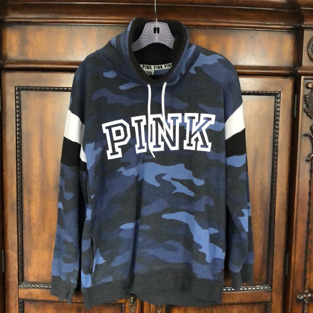 VS Pink Blue Camo Cowl Neck Sweatshirt Size XS